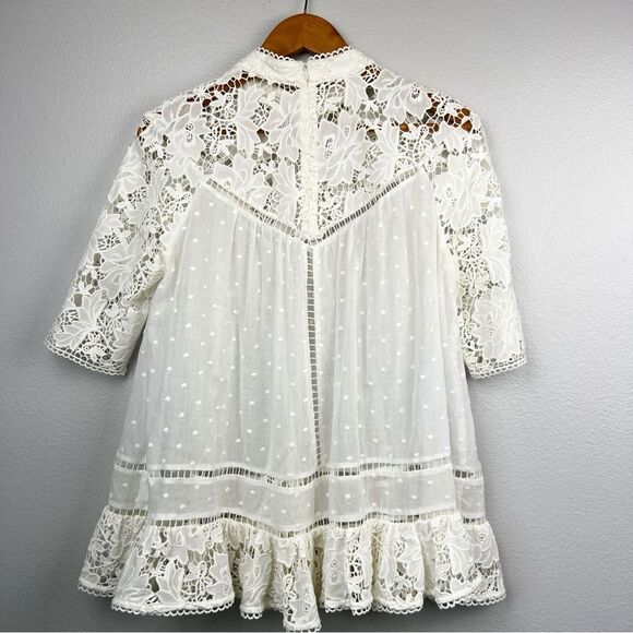 Zimmermann Caravan Embroidered Smock Top in Ivory White Crochet Lace Boho - Picture 10 of 14